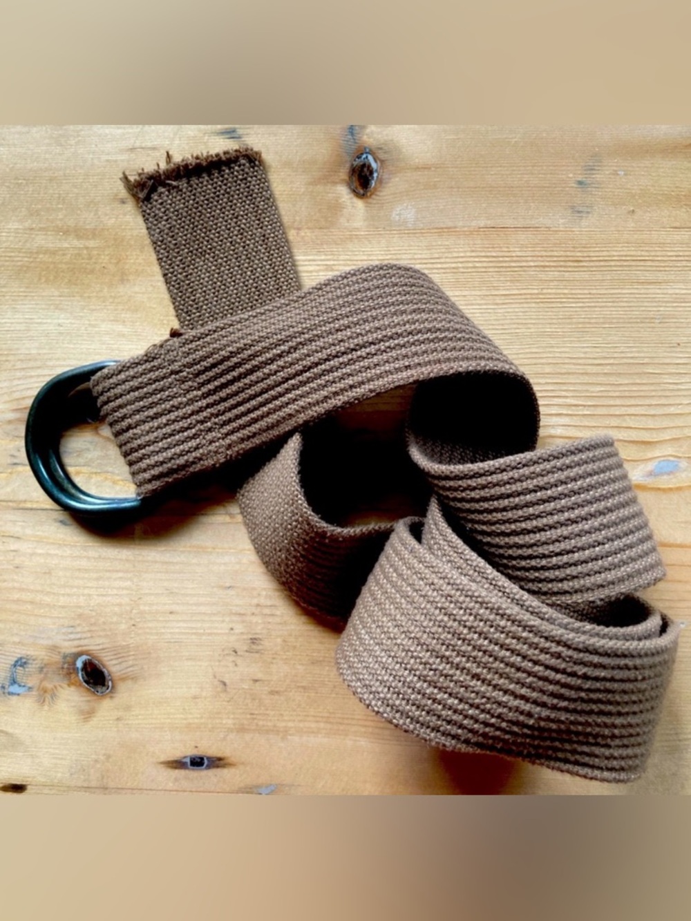D-Ring Brown Woven Ribbed Canvas Belt 46”